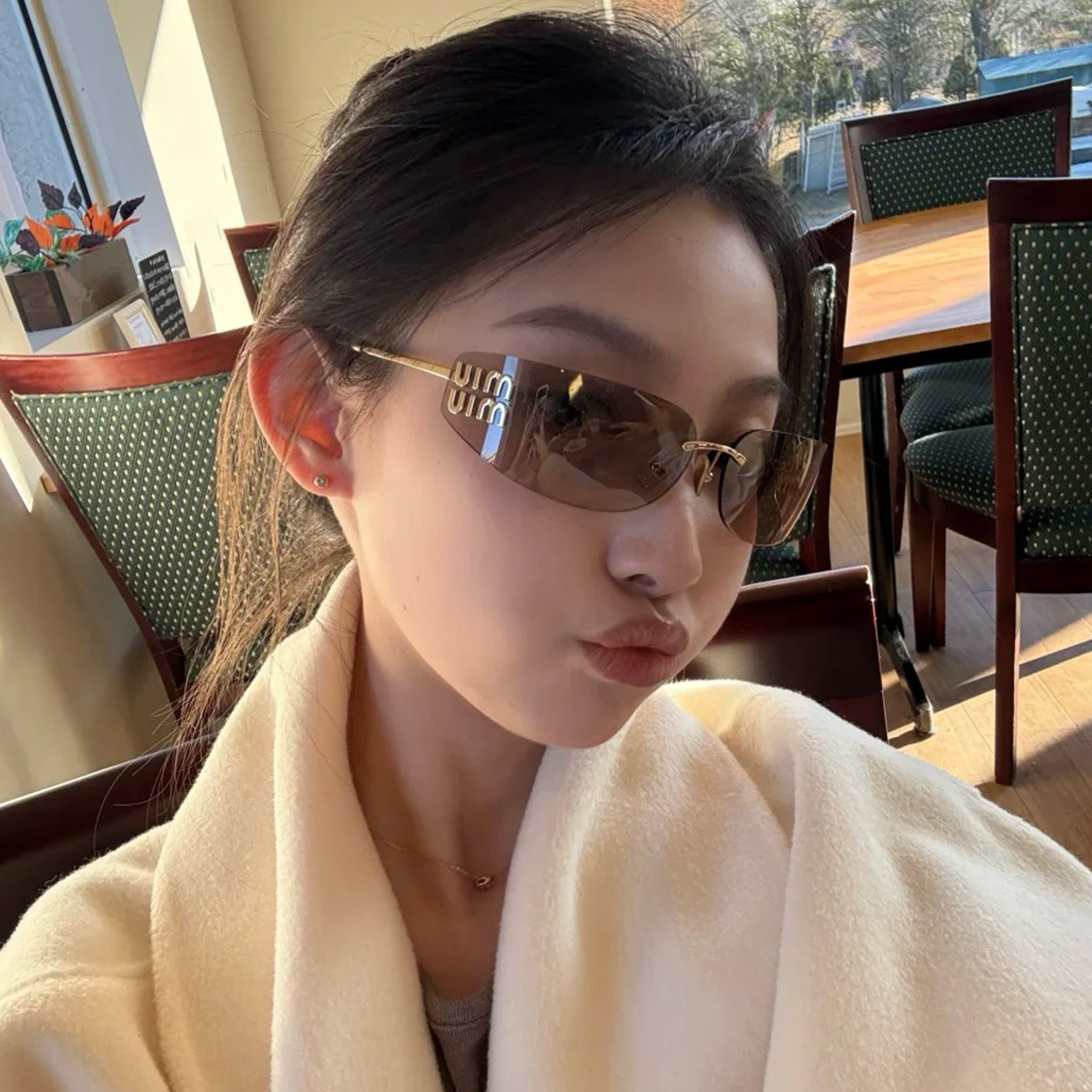 茶色无框墨镜女款高级感辣妹老钱风名媛时尚潮ins无边框太阳眼镜