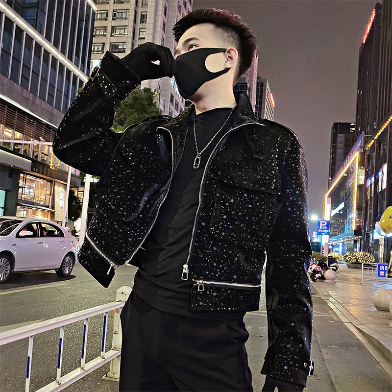 潮男搭配亮片外套男潮流帅气男士上衣2024新款春秋季衣服时尚夹克