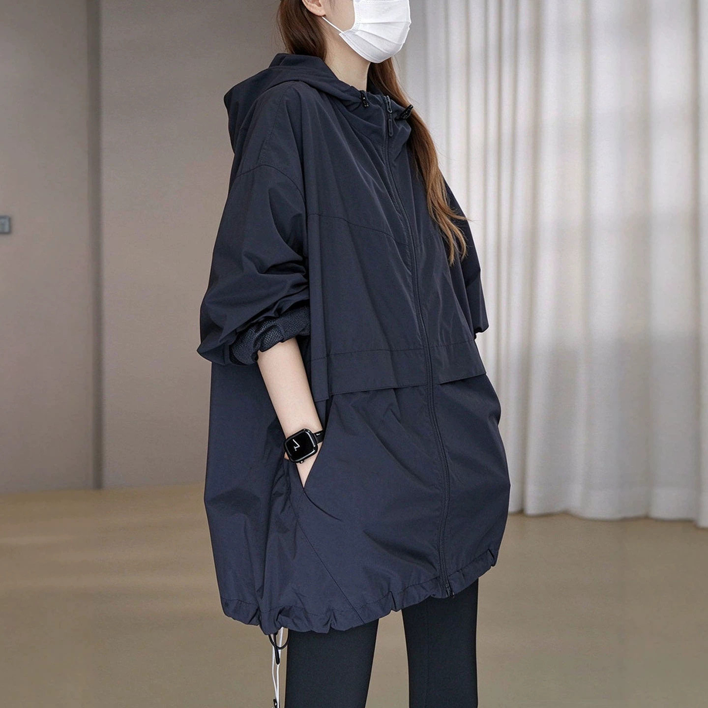 秋冬加绒加厚连帽宽松冲锋衣女