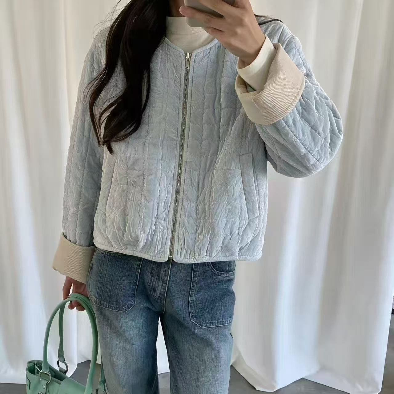 2026秋冬丝绒短款百搭女棉服
