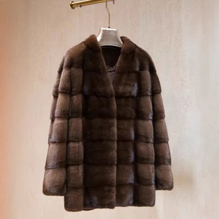 2026新款进口小母貂水貂皮草女横排工艺V领时尚貂皮大衣整貂外套