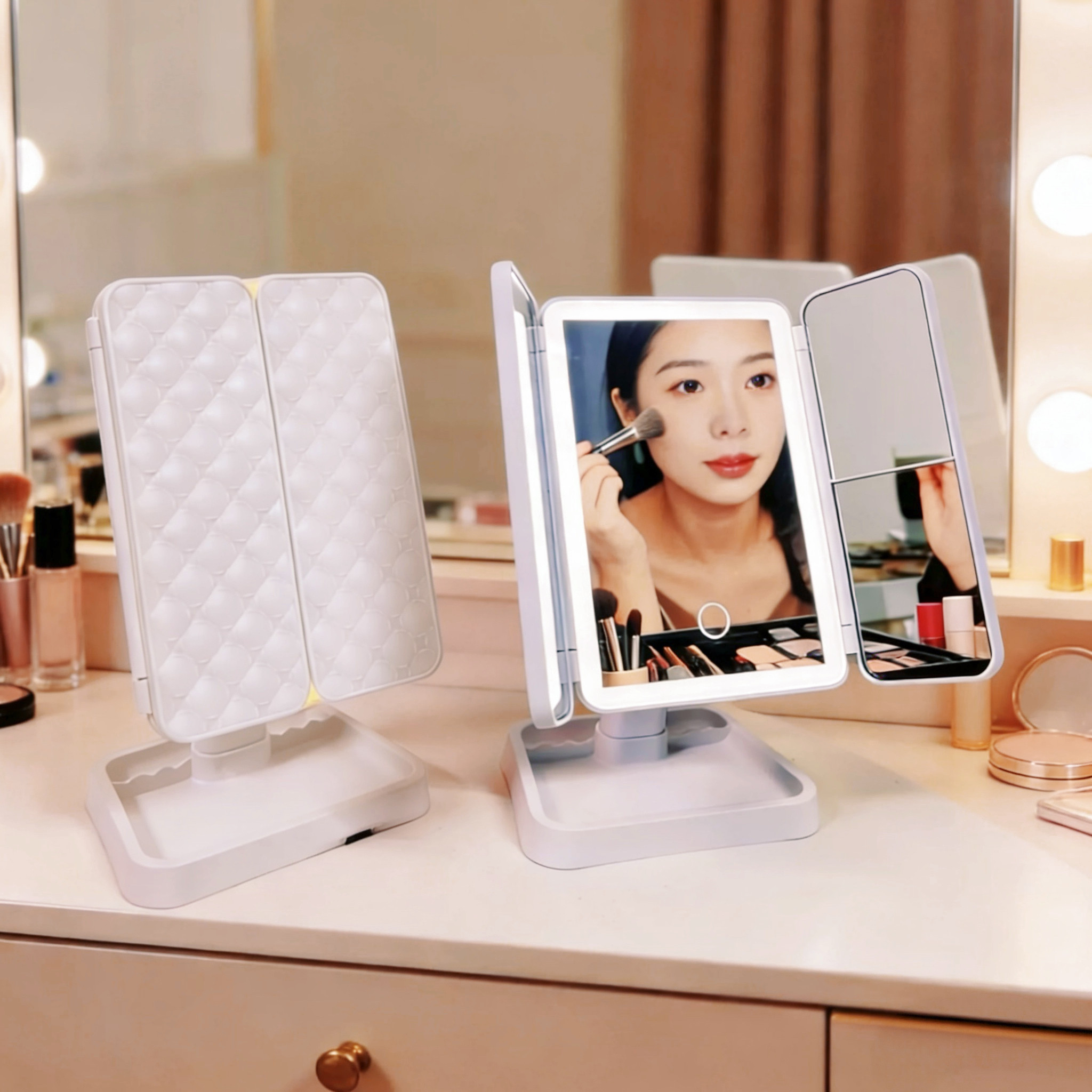 镜子化妆镜led灯桌面折叠学生宿舍放大梳妆美妆镜妇女节生日礼物