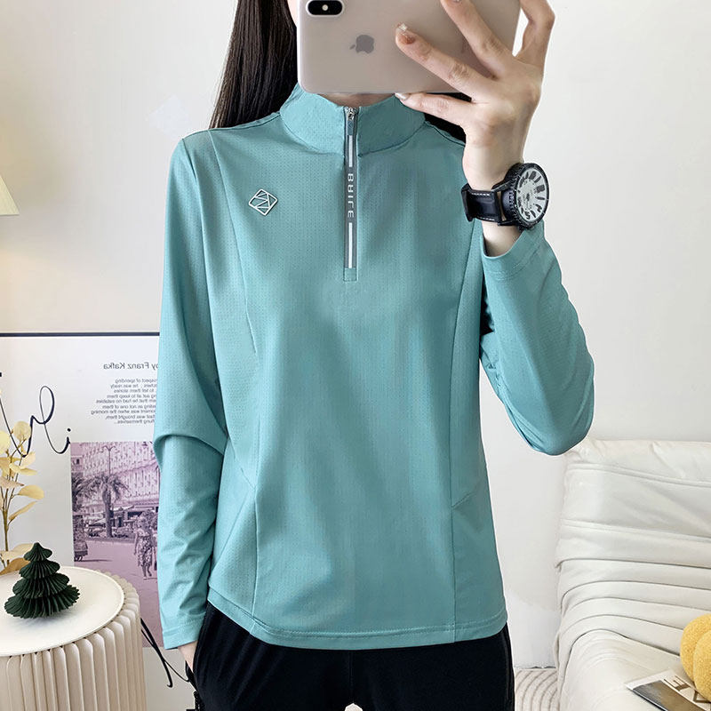 2025立领速干衣长袖女春夏薄款运动t恤户外弹力透气登山徒步上衣