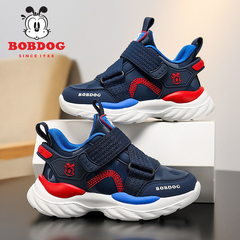 巴布豆男童运动鞋子秋冬季皮面防水小学生软底防滑儿童轻便跑步鞋