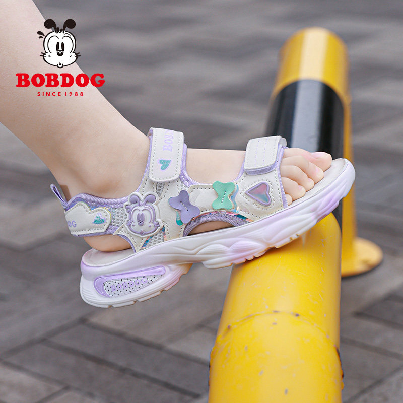 巴布豆儿童凉鞋女孩2025新款夏季公主风时尚软底露趾女童沙滩鞋