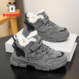巴布豆男童雪地靴2025新款冬季加绒加厚大棉东北抗寒高帮运动鞋