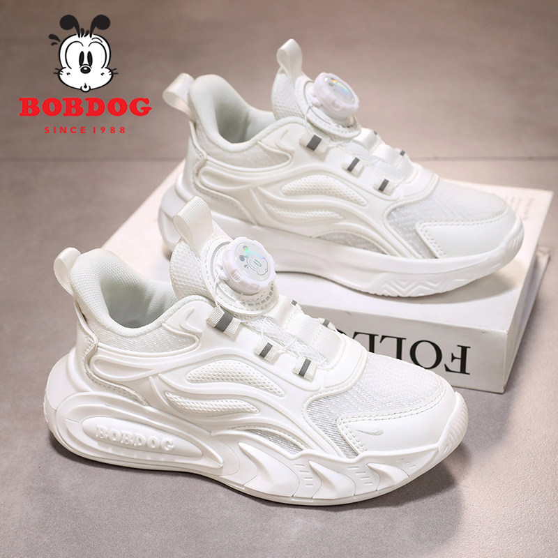 巴布豆男童小白鞋春秋季新款网面透气防臭中大童白色儿童运动鞋子