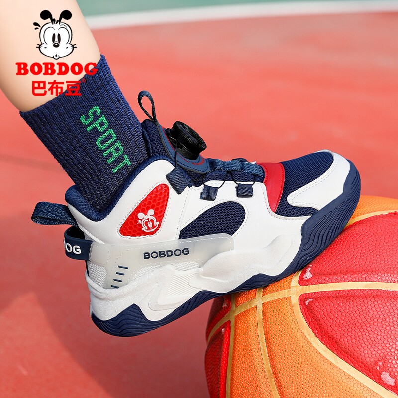 巴布豆男童篮球鞋专业训练春秋季青少年男孩网面透气儿童运动鞋