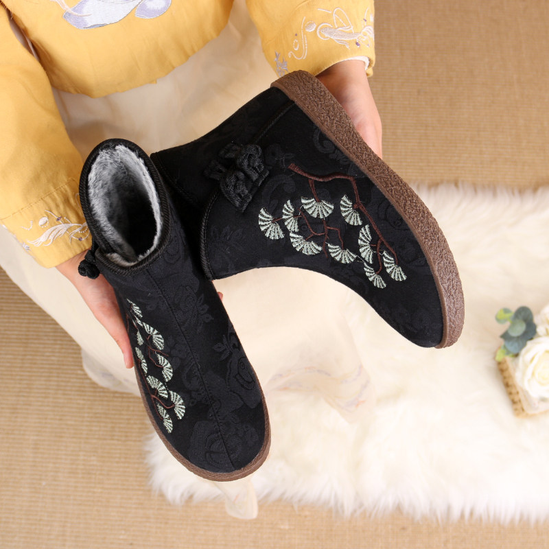 秋季新款老北京布鞋高帮加绒保暖绣花中老年人棉鞋防滑妈妈毛毛鞋,女鞋,高帮鞋,淘宝优惠券,粉丝福利购,淘宝优惠卷