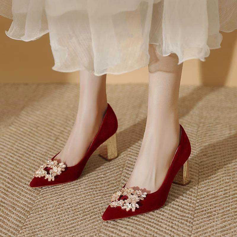 酒红色婚鞋粗跟新娘不累脚秀禾婚纱两穿敬酒服鞋结婚高跟鞋女秋冬,女鞋,婚鞋,淘宝优惠券,粉丝福利购,淘宝优惠卷