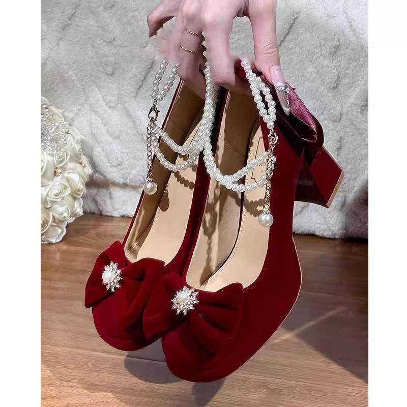 红色婚鞋女高跟秀禾婚纱两穿2025新款小众新娘鞋孕妇不累脚敬酒鞋,女鞋,婚鞋,淘宝优惠券,粉丝福利购,淘宝优惠卷