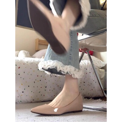 春秋百搭法式裸色内尖头平底鞋女浅口鞋子工作女鞋ol通勤单鞋