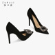黑色高跟鞋 细跟职业水钻绒面小个子尖头气质单鞋 女2023新款 秋冬季