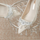 女细跟宴会礼服鞋 婚鞋 秀禾主婚纱两穿用法式 高跟鞋 新娘鞋 2023新款