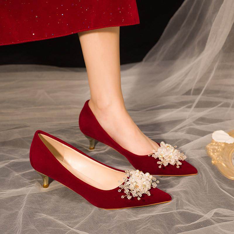 小码红色婚鞋女2026中式新娘鞋尖头高跟水晶串珠高级感不累脚单鞋,女鞋,婚鞋,淘宝优惠券,粉丝福利购,淘宝优惠卷