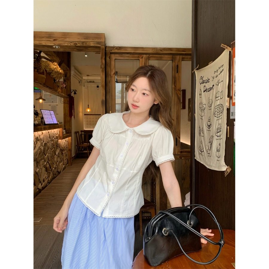 韩系甜美俏皮百搭收腰显瘦衬衫