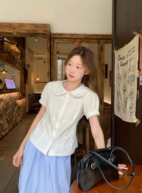 韩系甜美俏皮百搭收腰显瘦衬衫