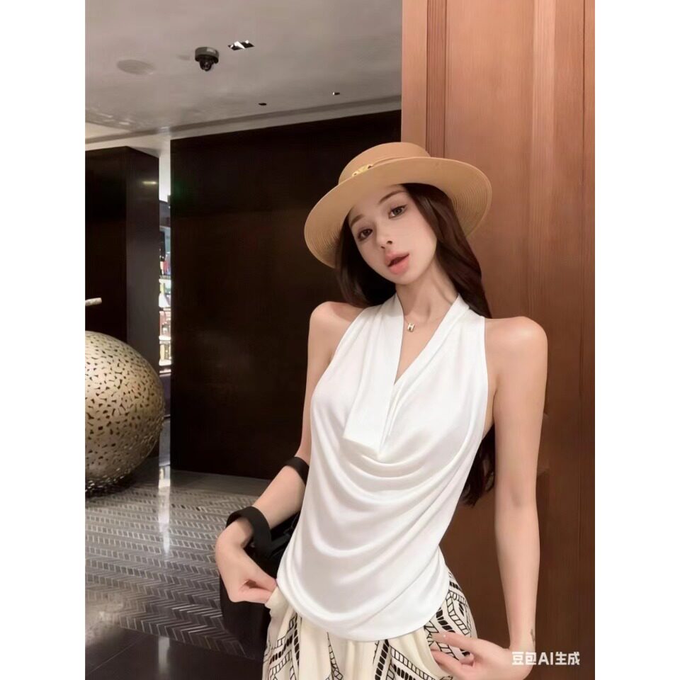 港味纯色不规则露肩短袖T恤设计感褶皱收腰显瘦简约休闲辣妹上衣