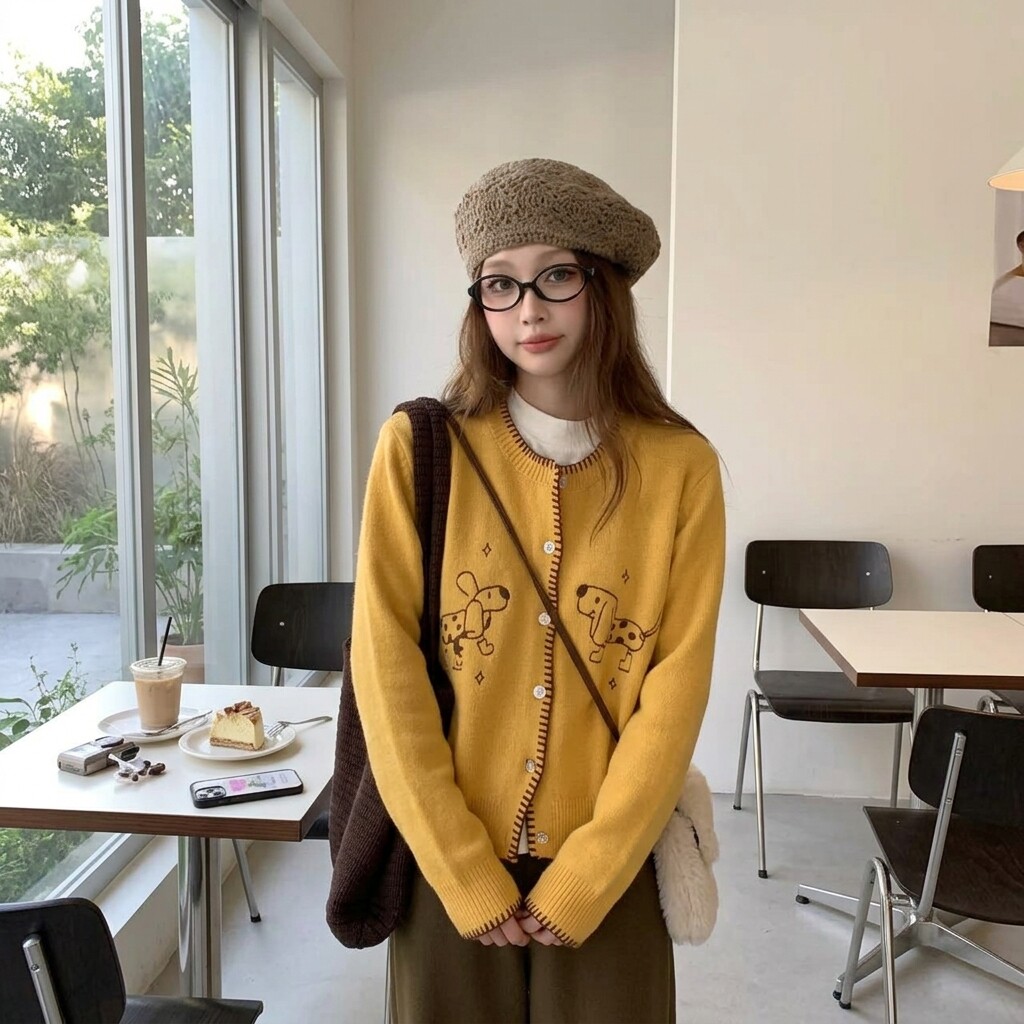 韩系刺绣小狗减龄针织开衫
