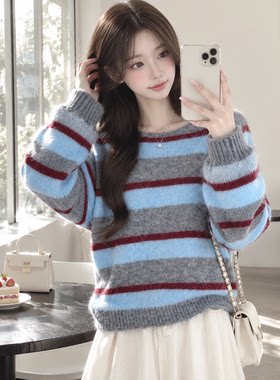 软糯条纹宽松学院风秋冬毛衣女