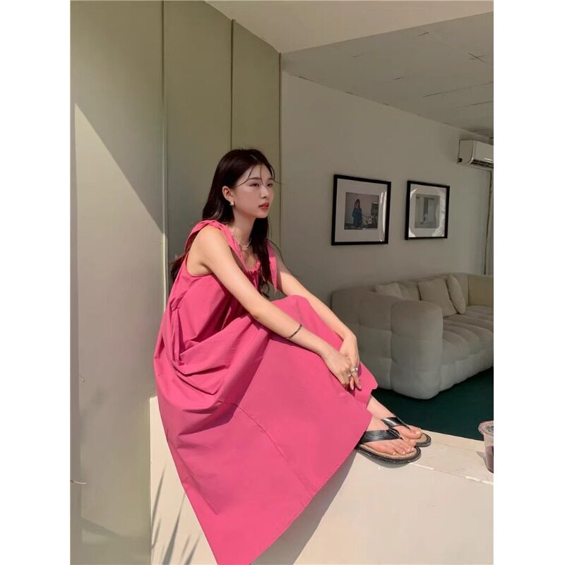 2025夏季新款系带连衣裙女休闲度假超仙显瘦宽松吊带沙滩长裙子