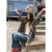 复古格子长袖 宽松衬衣百搭宽松休闲外套上衣 韩版 衬衫 女ins春秋季