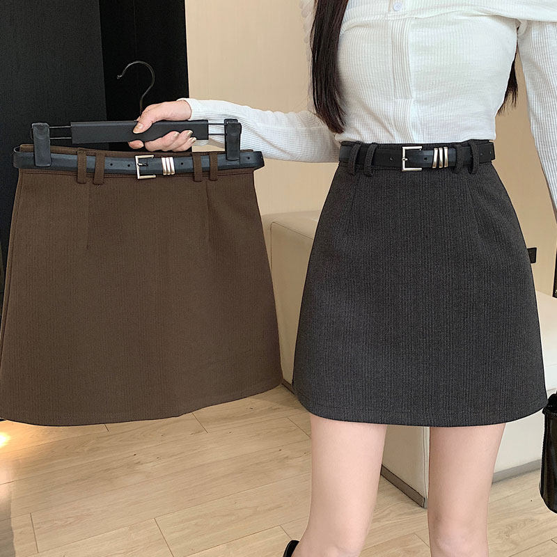 高级纹理设计感加厚毛呢半身裙女冬季新款纯色高腰显瘦a字短裙子