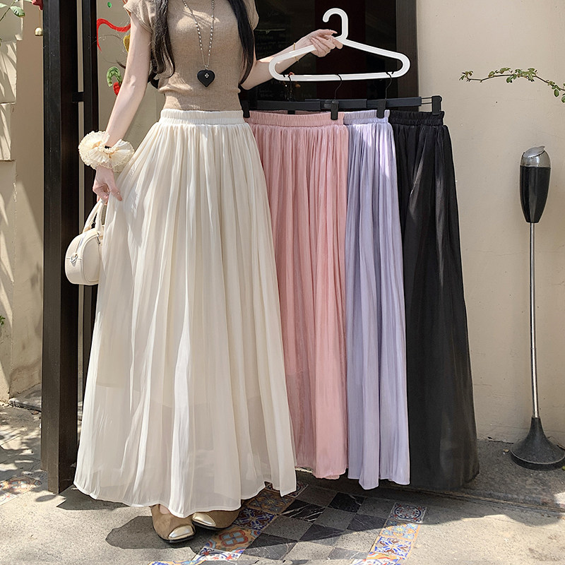 流光白色半身裙夏季2026珠光裤裙新款A字显瘦中长款裙裤百褶纱裙