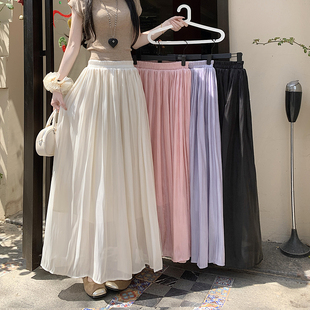 流光白色半身裙夏季2026珠光裤裙新款A字显瘦中长款裙裤百褶纱裙
