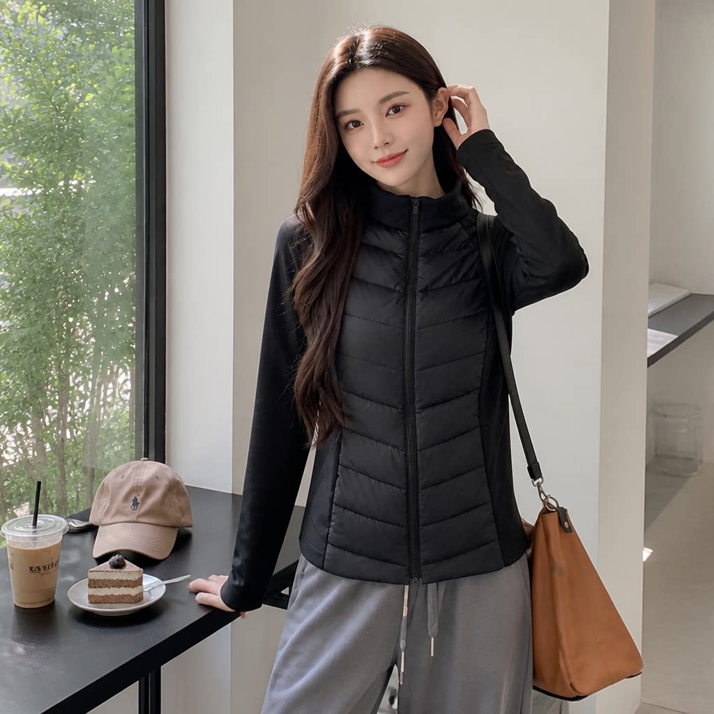 美式拼接立领排骨棉服女款保暖