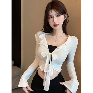 春秋性感甜辣妹系带喇叭袖短款抹胸上衣开衫女设计感小众两件套装