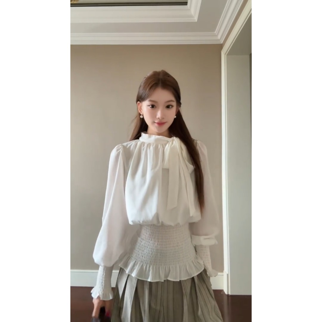 韩系高级感系带长袖衬衫女春季