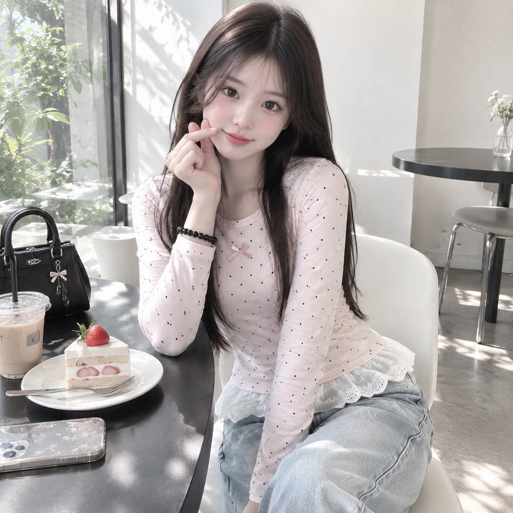 2026新款假两件蕾丝长袖T恤女