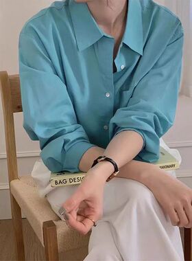 ins少女奶油黄衬衫淡黄色上衣温柔气质垂感宽松糖果长袖衬衣外套