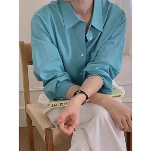 ins少女奶油黄衬衫淡黄色上衣温柔气质垂感宽松糖果长袖衬衣外套