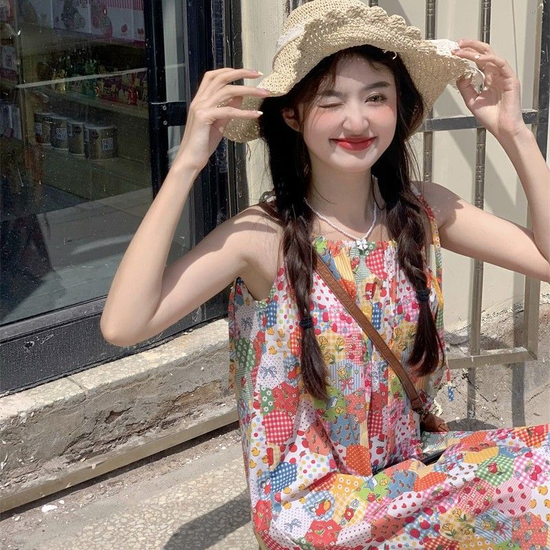 夏季多巴胺蕾丝拼接吊带连衣裙