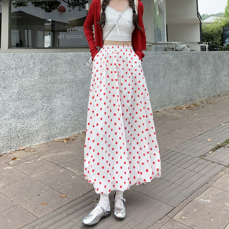 夏季红色波点花苞泡泡显瘦半身裙