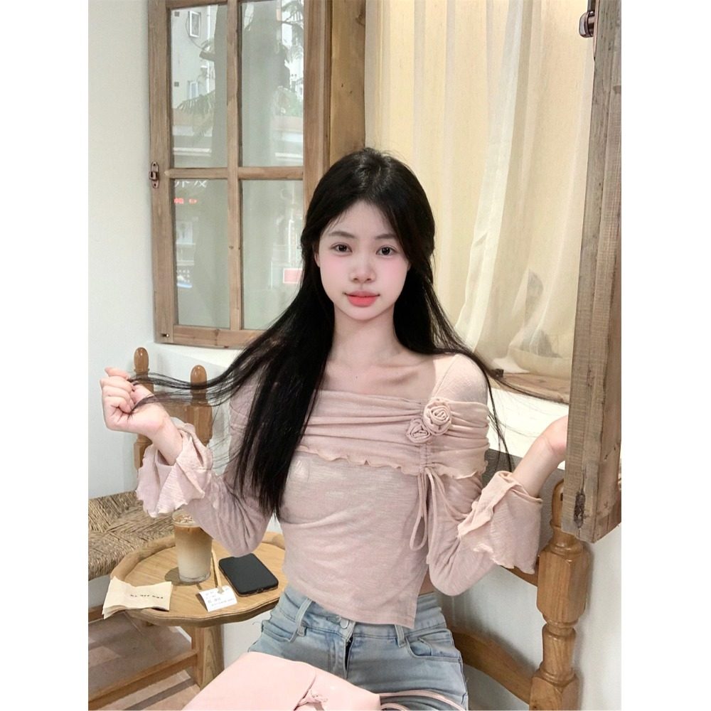 2024年春季新款宽松小个子蕾丝边衬衣女装喇叭袖显瘦甜美衬衫上衣