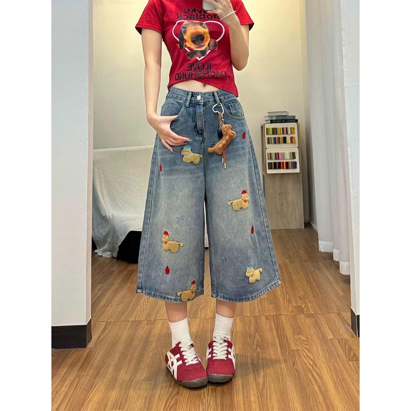 夏季复古高腰显瘦阔腿牛仔裤