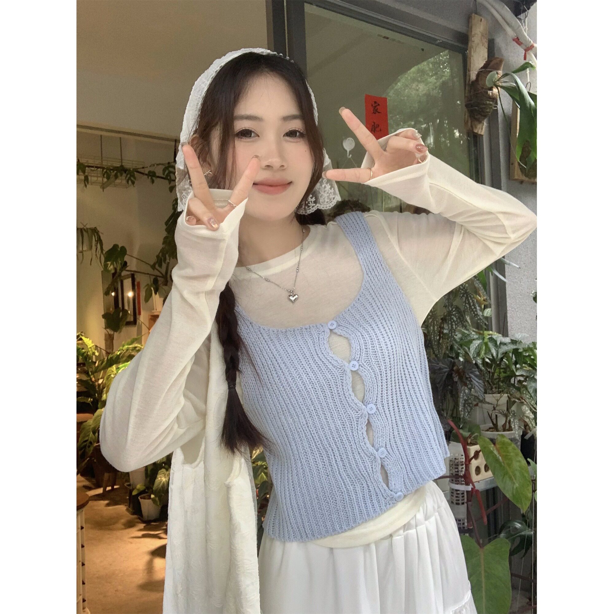 春夏上新 纯欲温柔风女新款针织衫马甲背心叠穿毛衣吊带外搭开衫