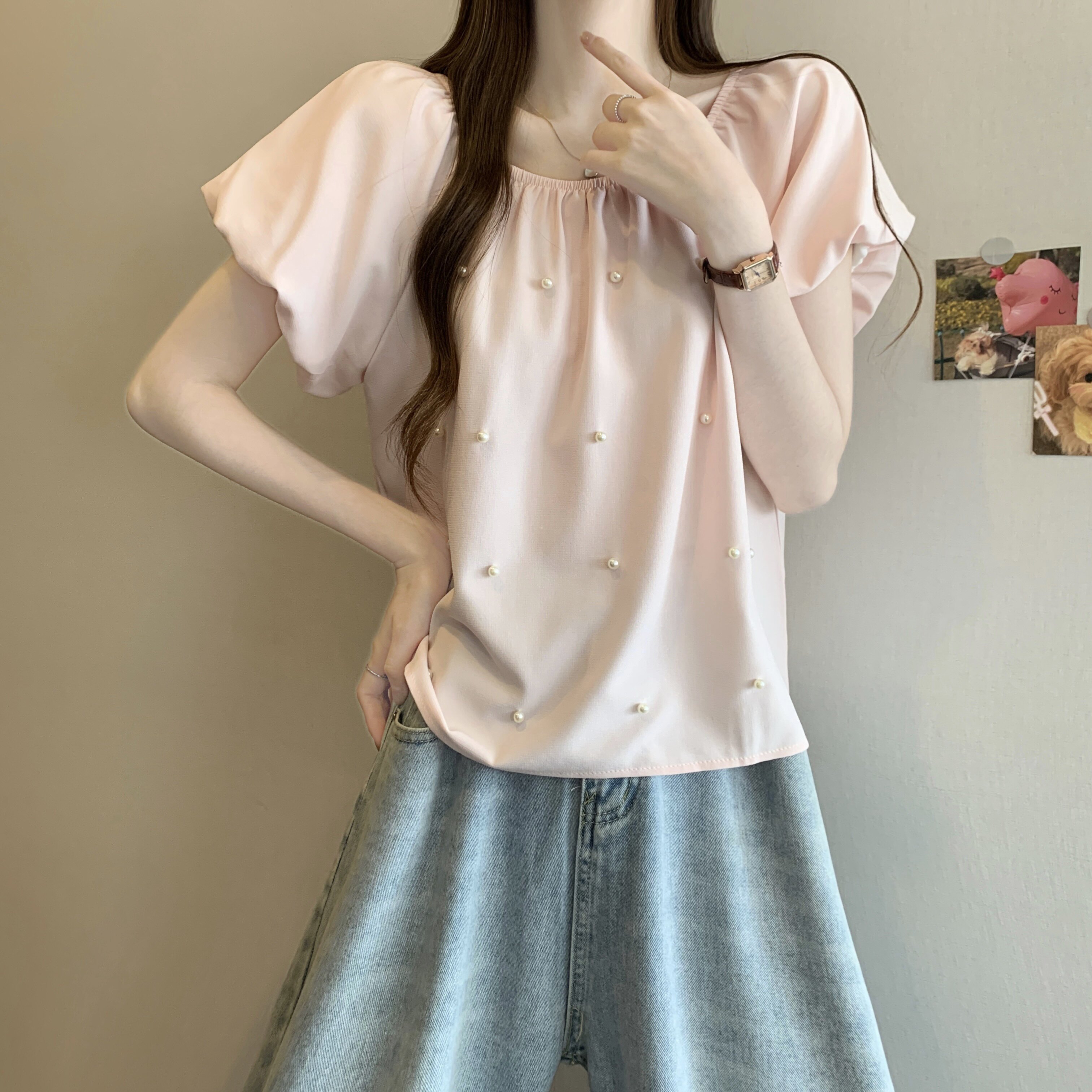 夏季法式韩系减龄泡泡短袖衬衫