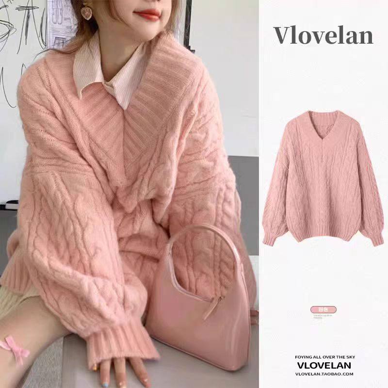 慵懒新款复古宽松灰色麻花毛衣学生秋冬冬季韩版百针织衫上衣