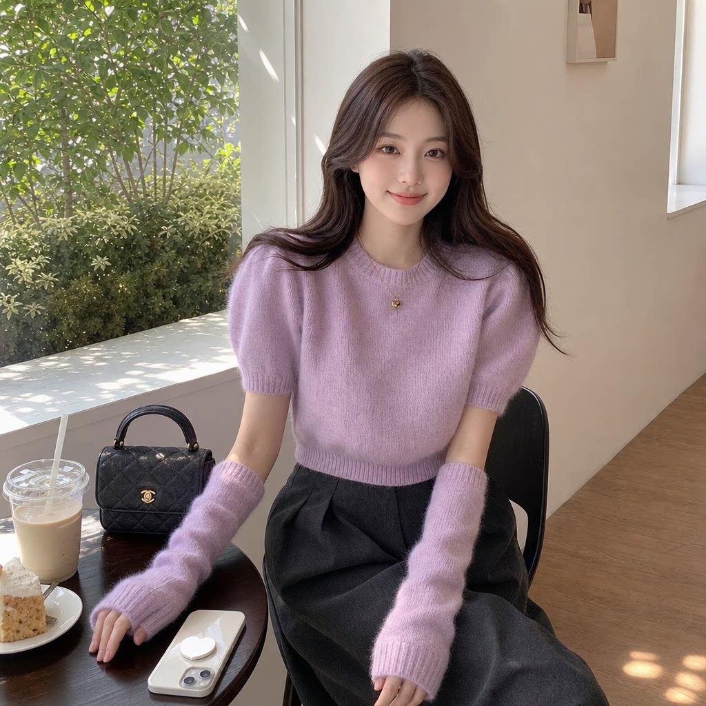 韩系紫色慵懒打底针织衫女秋冬