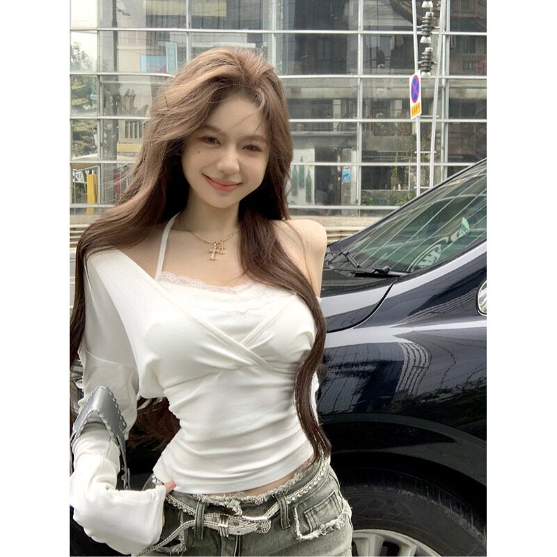 纯欲套装交叉露背长袖T恤女春季内搭蕾丝吊带背心两件套气质时尚