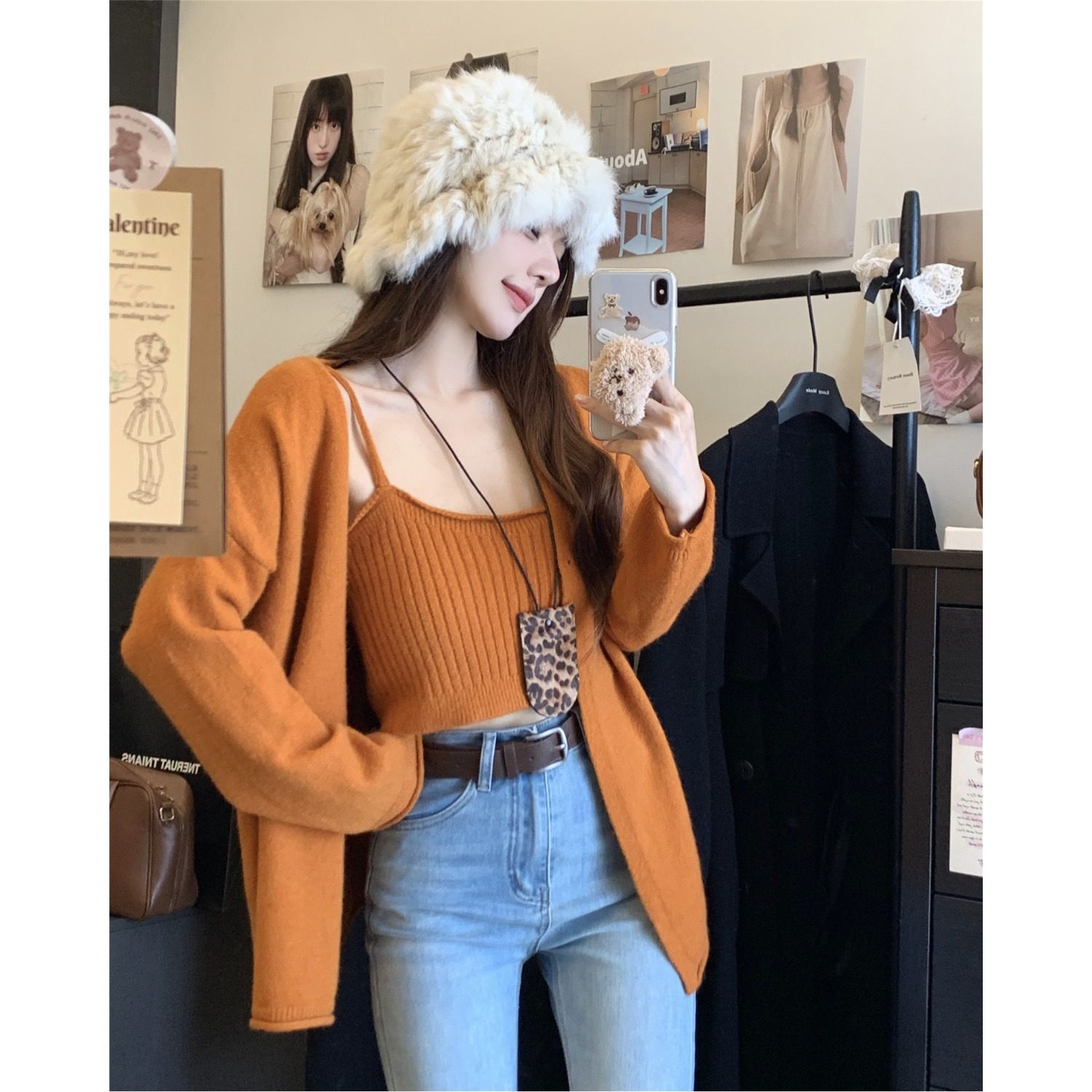 新款开衫毛衣女宽松外穿慵懒风外套秋季内搭背心两件套针织套装