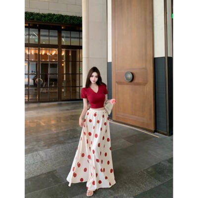 韩系轻熟风时髦洋气波点褶皱两件套时尚套装女2025夏季新款套装裙