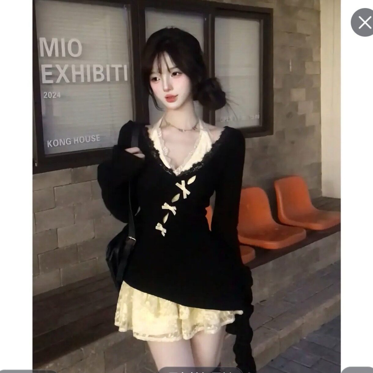 深秋初冬穿搭小个子纯欲风高级感针织罩衫蕾丝连衣裙子两件套装女