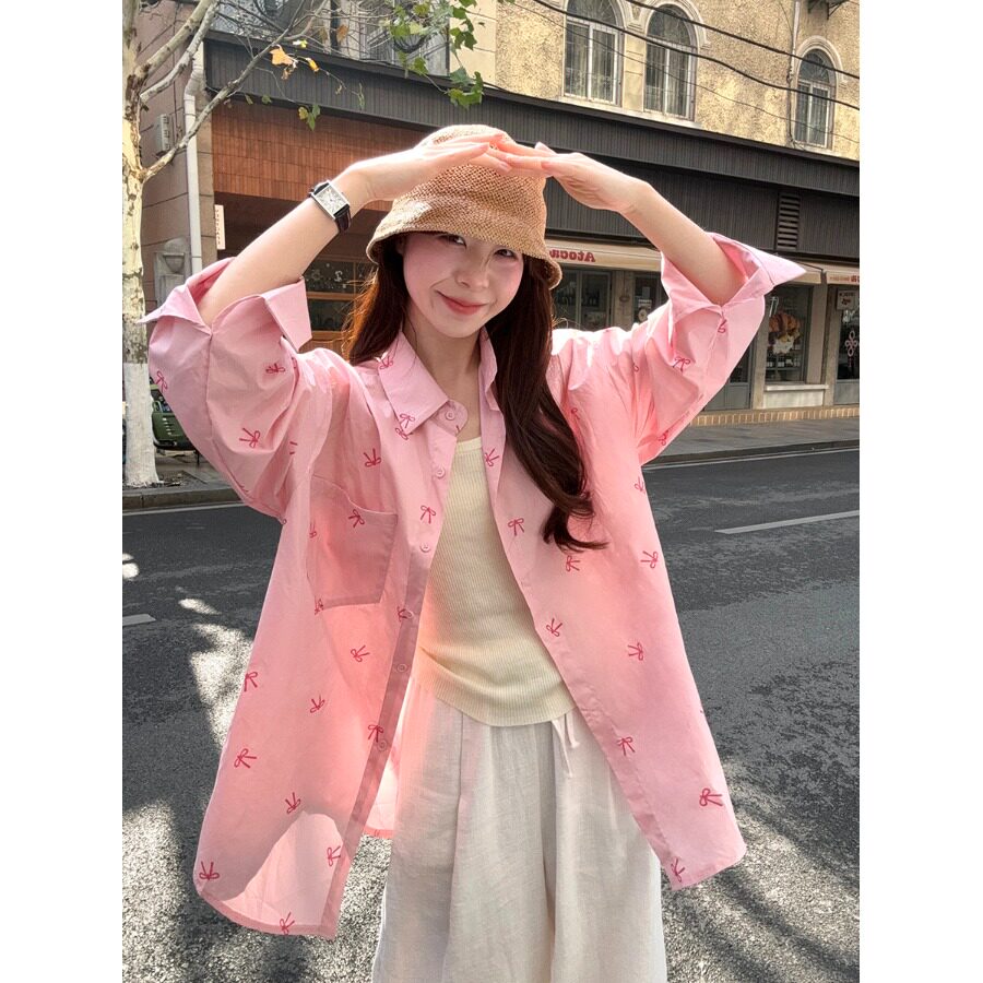 春夏美式复古大码宽松显瘦衬衫