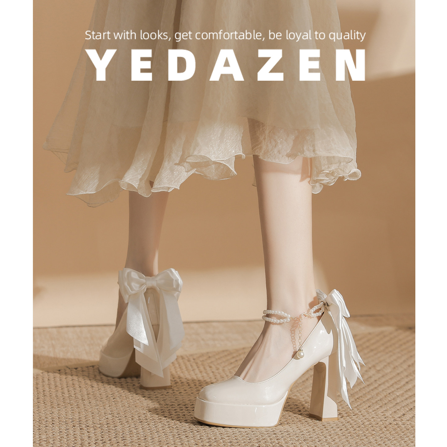 白色高跟伴娘鞋玛丽珍粗跟主婚鞋新娘鞋女2026新款厚底蝴蝶结单鞋