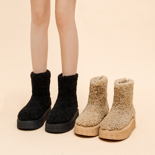 十字花中筒皮毛一体毛毛雪地靴